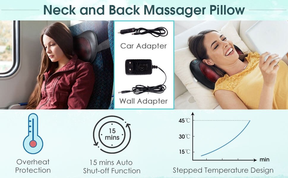 Shiatsu Shoulder Neck and Back Massager Pillow and Heat Deep Kneading Pillow  USA