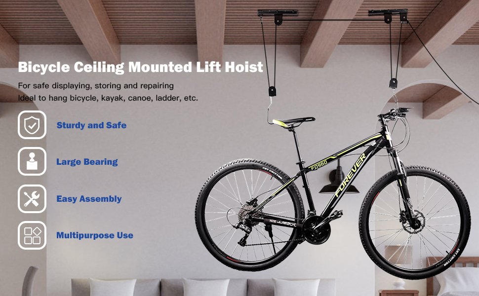 New Bike Bicycle Lift Ceiling Mounted Hoist Storage Garage Hanger Pulley  Rack - Costway