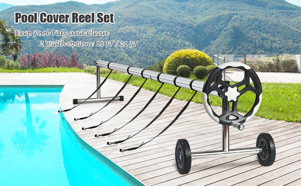 22 Ft Pool Cover Reel Set Aluminum In-ground Swimming Solar Cover Reel