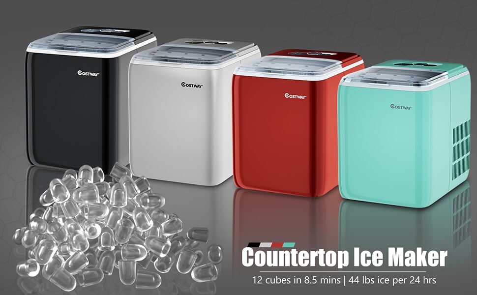 Costway Stainless Steel Ice Maker Countertop 33Lbs/24H Self-Clean - See Details - Silver