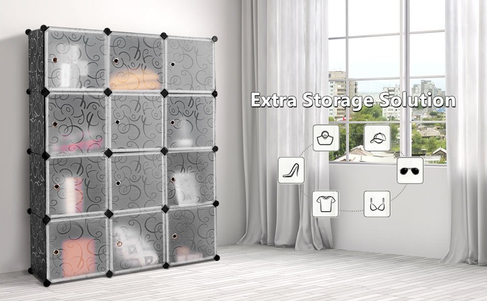DIY Cube Bookcase Storage Organizer,Plastic Closet with Doors,Modular  Storage Cabinet,Utility Storage Display Cabinet Bookshelf (24 Cubes