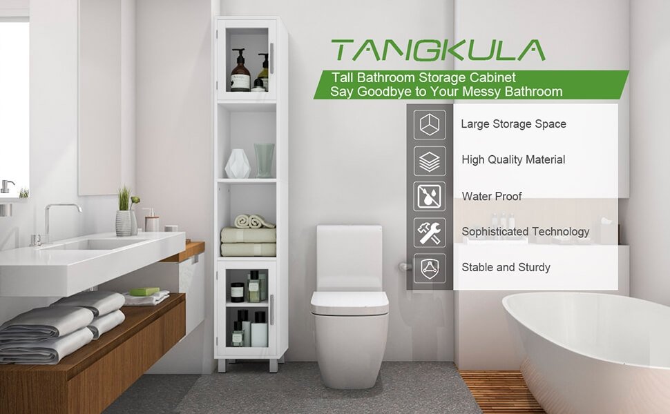 Tangkula Narrow Bathroom Storage Cabinet Freestanding Side Storage