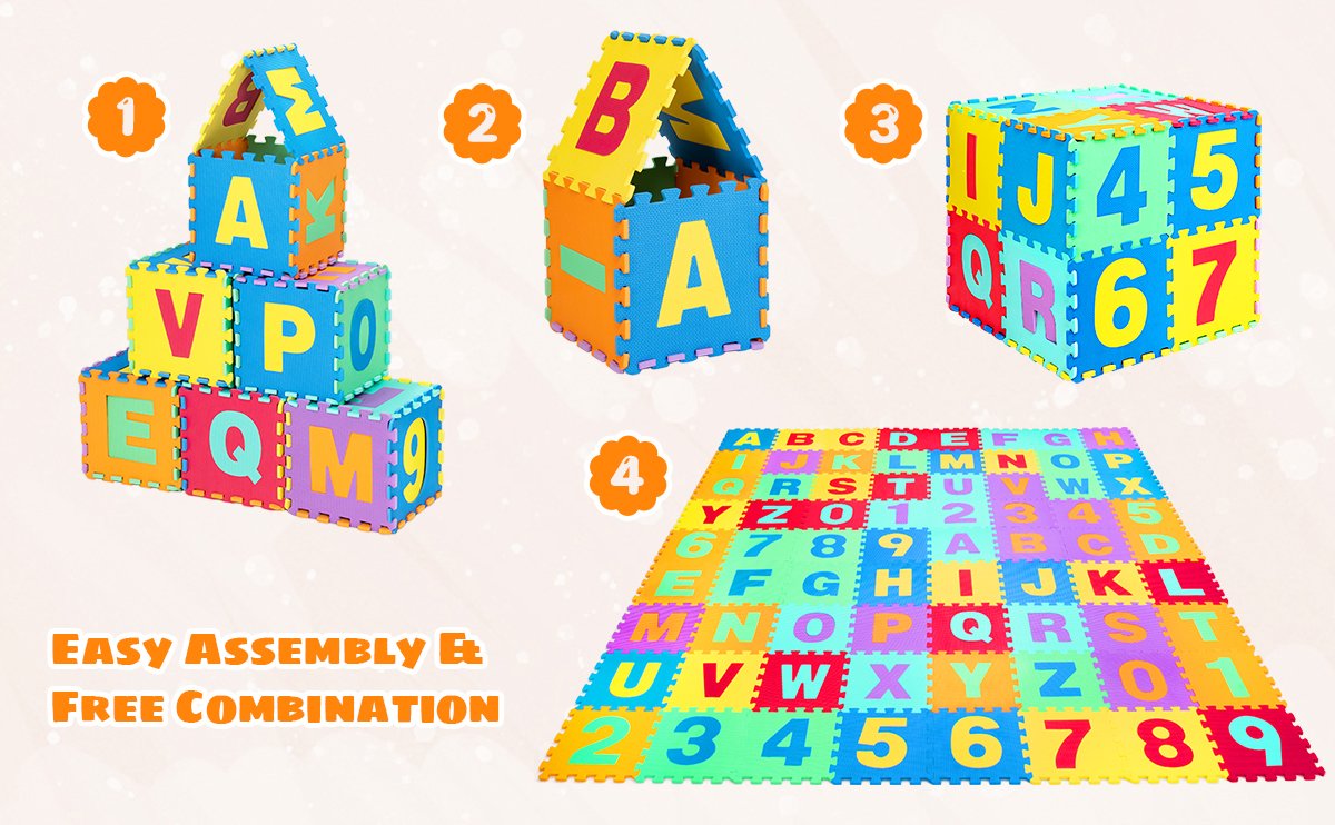 Babyjoy Kids Foam Interlocking Puzzle Play Mat w/Alphabet & Numbers  72-Piece Set