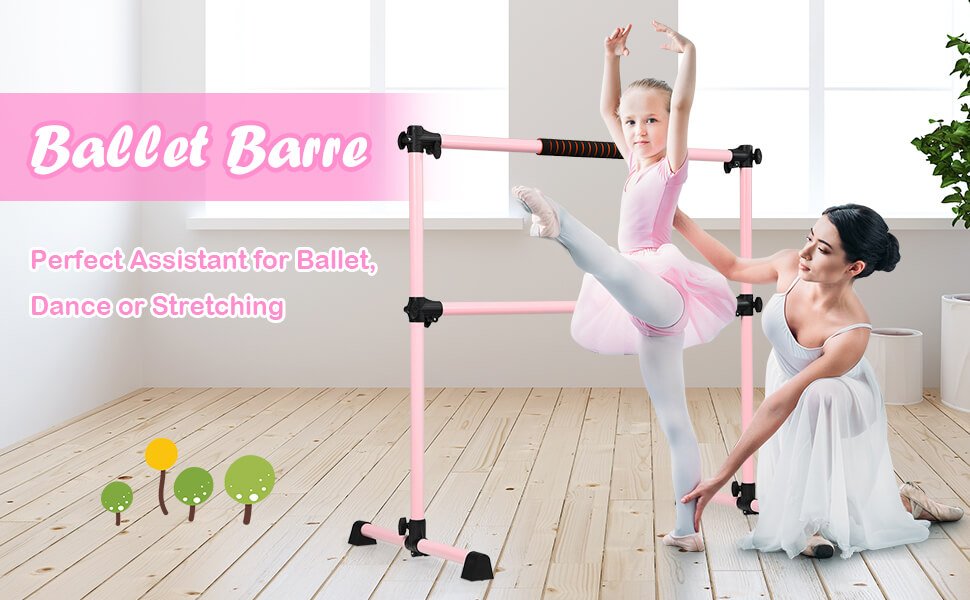 4 Feet Portable Freestanding Stable Construction Pilates Ballet Barre with  Double Dance Bar - Costway
