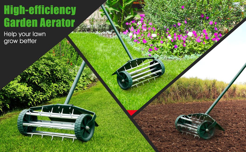 18 Inches Rolling Lawn Aerator With Fender For Garden Costway