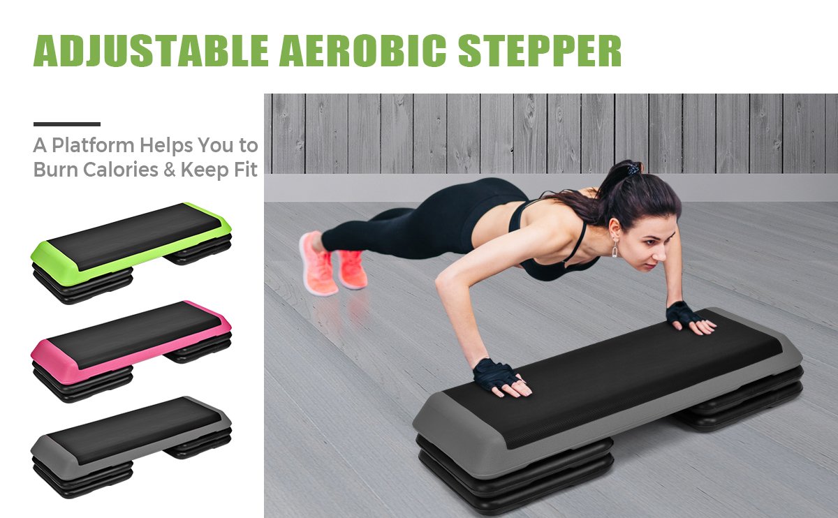 Home Gym 43''Fitness Stepper W/Risers 4 6 8 Adjustable Exercise Aerobic  Step