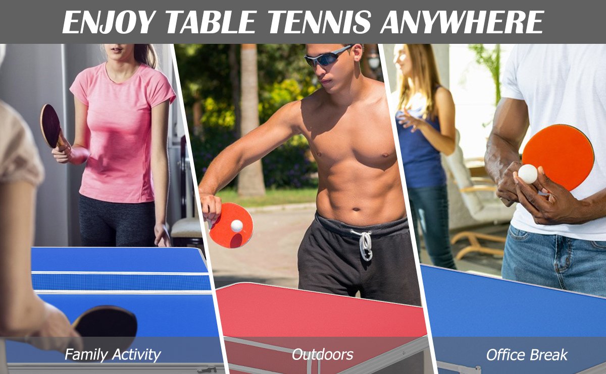 Table pliante de tennis de table portative de 60 po de Costway avec  accessoires d'intérieur