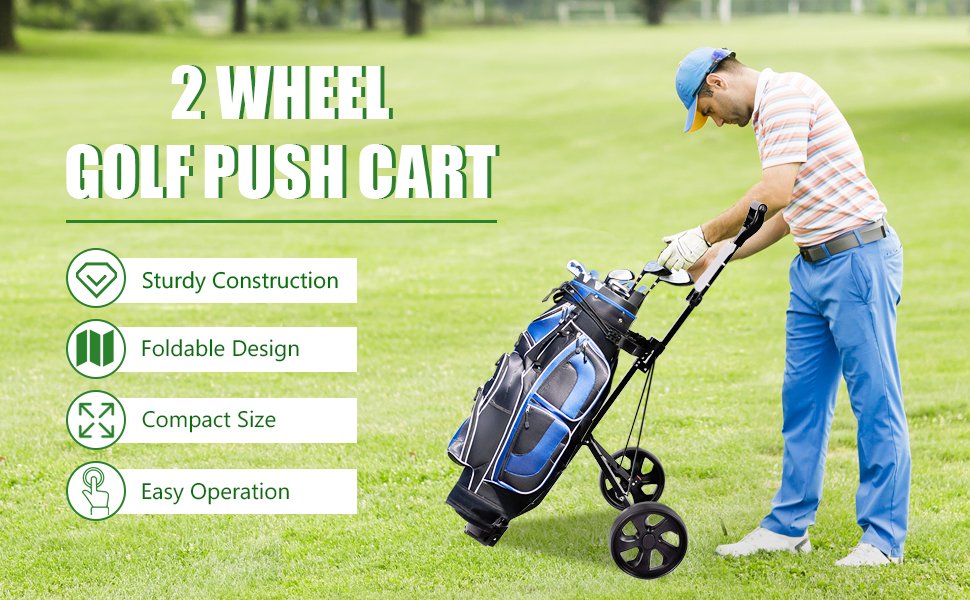  How True 2 Wheel Foldable Golf Push Cart Collapsible Golf  Trolley Push Pull Golf Cart(59 x 28 x 40) Golf Hand Cart 2 Wheel Kids Golf  cart Golf Bag cart Men's