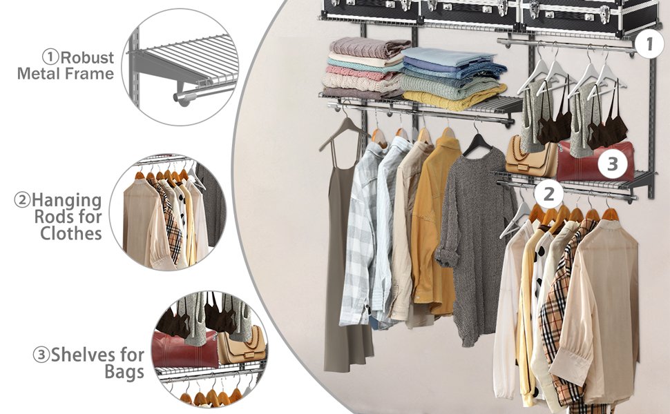 Custom Closet Organizer Kit 3 to 5 Feet Wall-Mounted Closet System