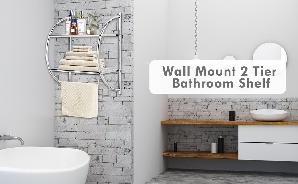 Juvale Wall Mounted 2 Tier Storage Organizer Shelf For Bathroom