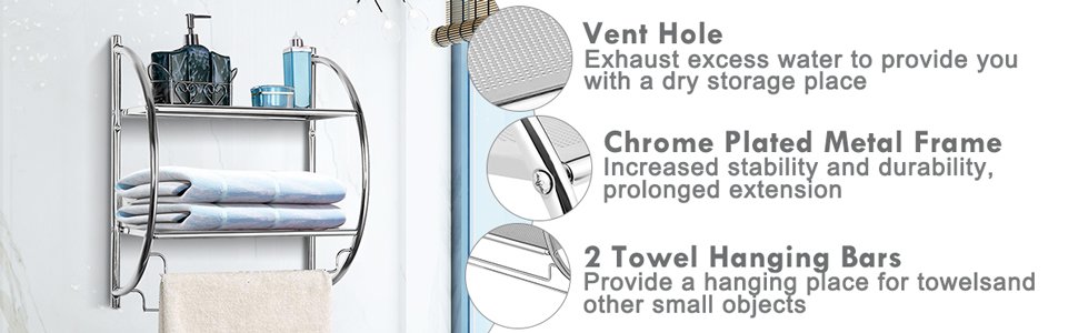 2-Tier Wall Mount Shower Organizer Towel Storage Rack - Costway