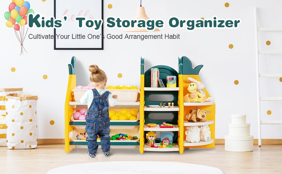 Costway Kids Toy Storage Organizer W/ Bins & Multi-layer Shelf For