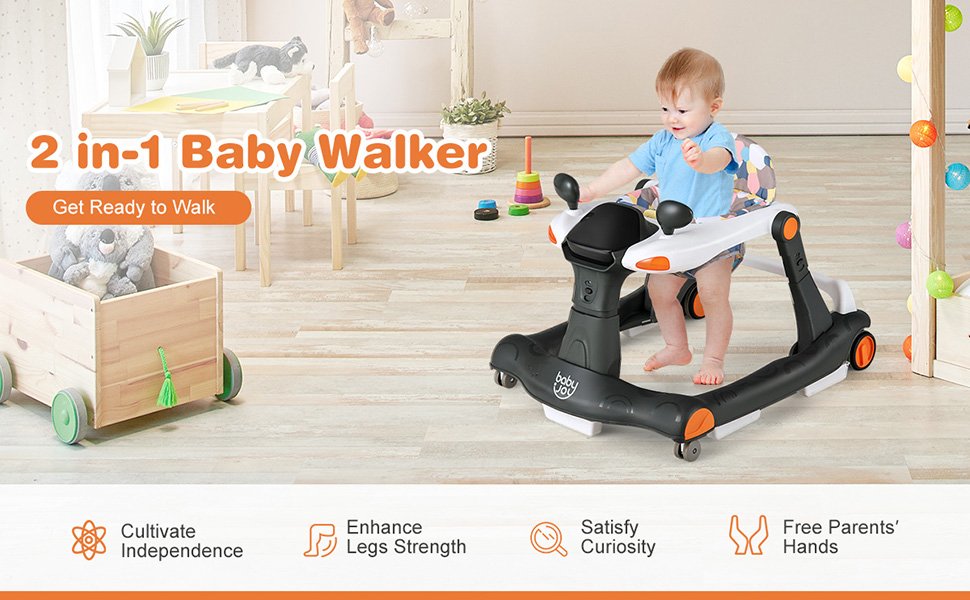 BABY JOY 4-in-1 Baby Walker, Foldable Activity Walker w/Adjustable