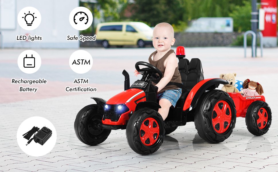 2 in 1 Electric 12V Kids Ride on Car Tractor with Remote Control LED ...