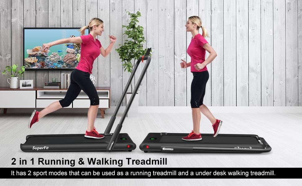 2.25 HP 2-in-1 Folding Walking Pad Treadmill with Remote Control and LED  Display