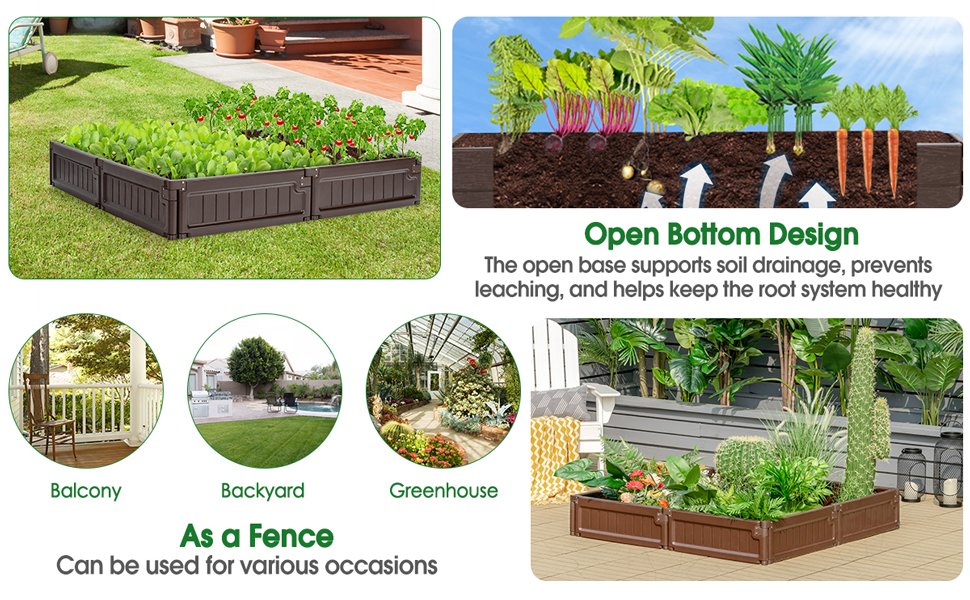 Raised Garden Bed Kit Outdoor Planter Box with Open Bottom Design and ...