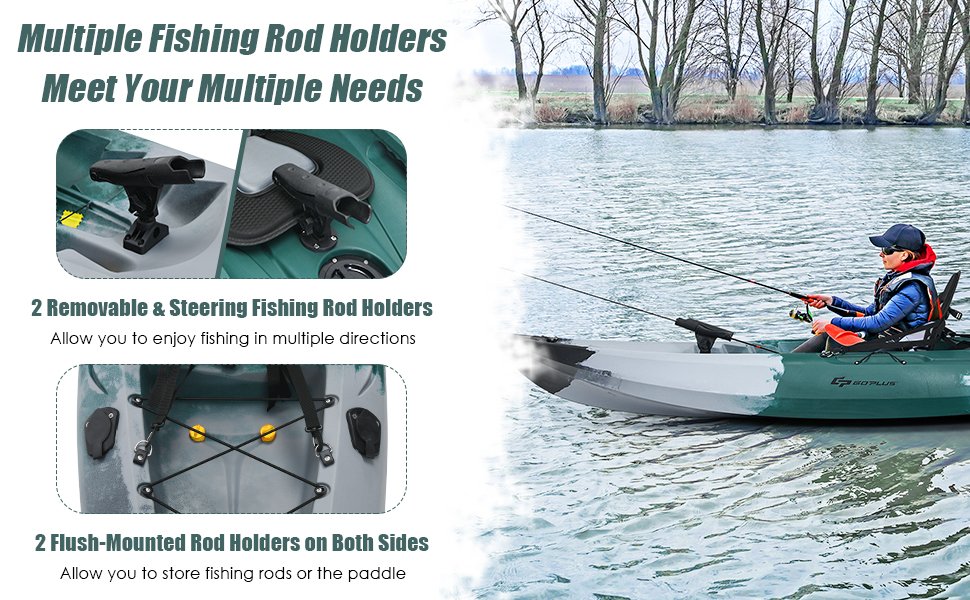 Sit-on-Top Fishing Kayak Boat With Fishing Rod Holders and Paddle - Costway