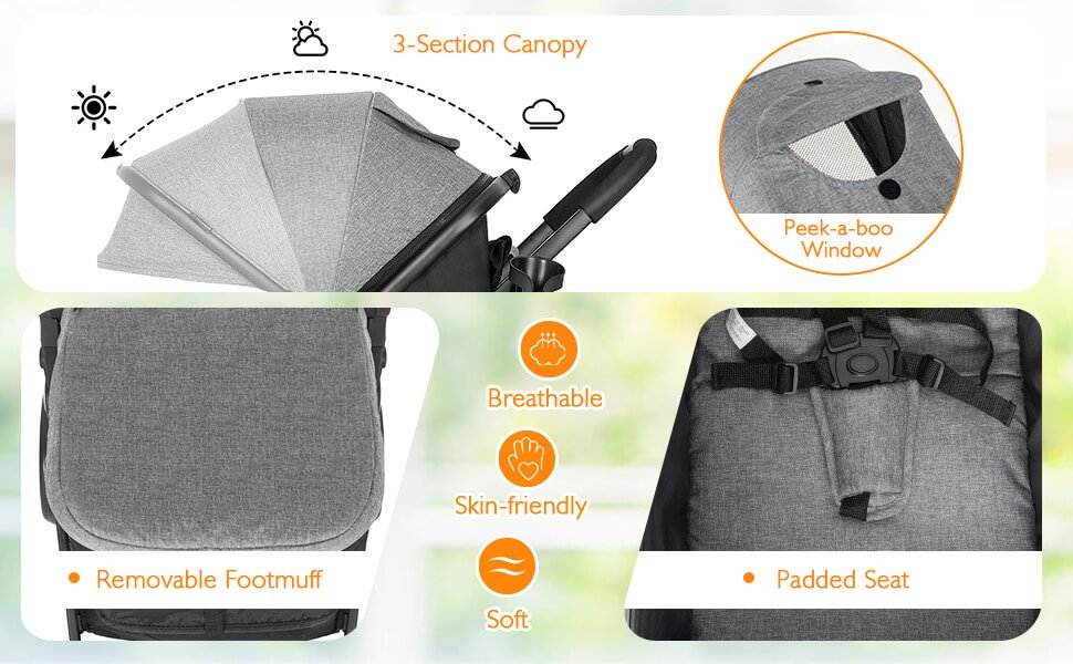 2-in-1 Foldable Pushchair Newborn Infant Baby Stroller