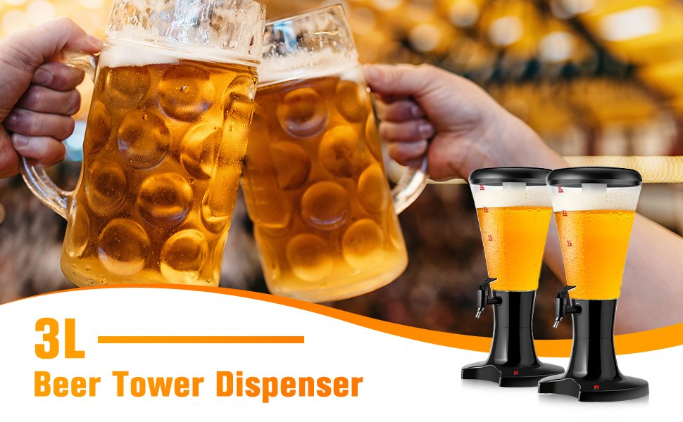3L Beer Tower Beverage Dispenser with LED Juice Drink Dispenser Cold  Beverage Storage Cold Drink Dispenser for Kitchen Party Bar