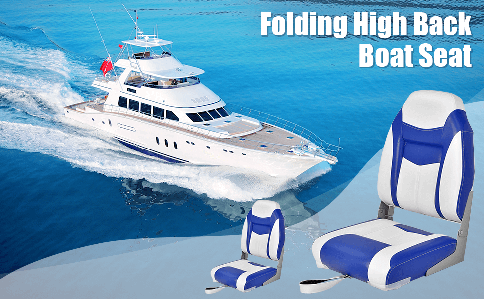 High Back Folding Boat Seats with Blue White Sponge Cushions and Flexible  Hinges - Costway