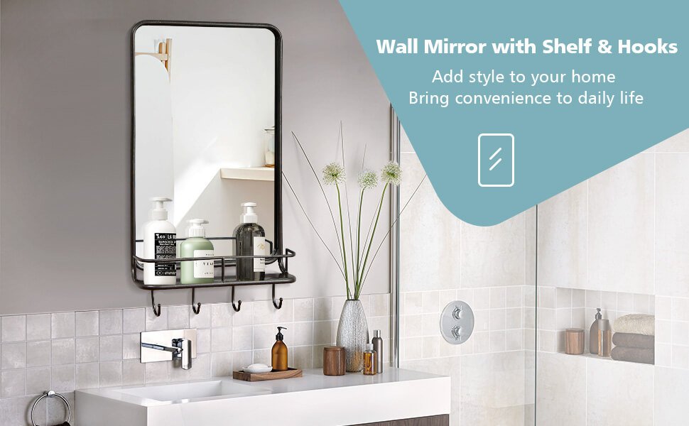 Wall-Mounted Multipurpose Vanity Mirror with Shelf - Costway