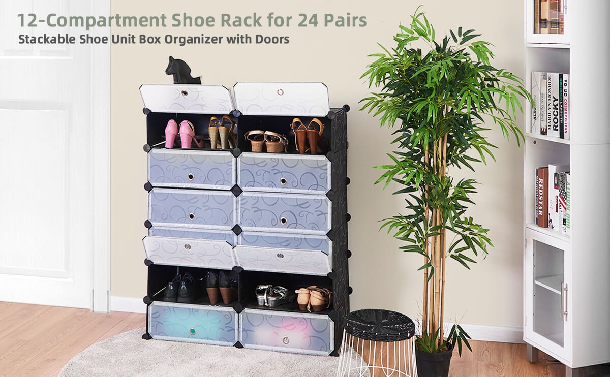 US Shoe Rack Large Capacity Boot Storage 12 Cube Organzie Modular DIY  Plastic 6 Tier 24