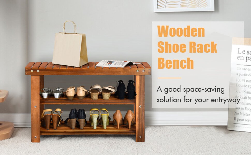Costway 3-Tier Wood Shoe Rack Freestanding Shoe Storage Organizer