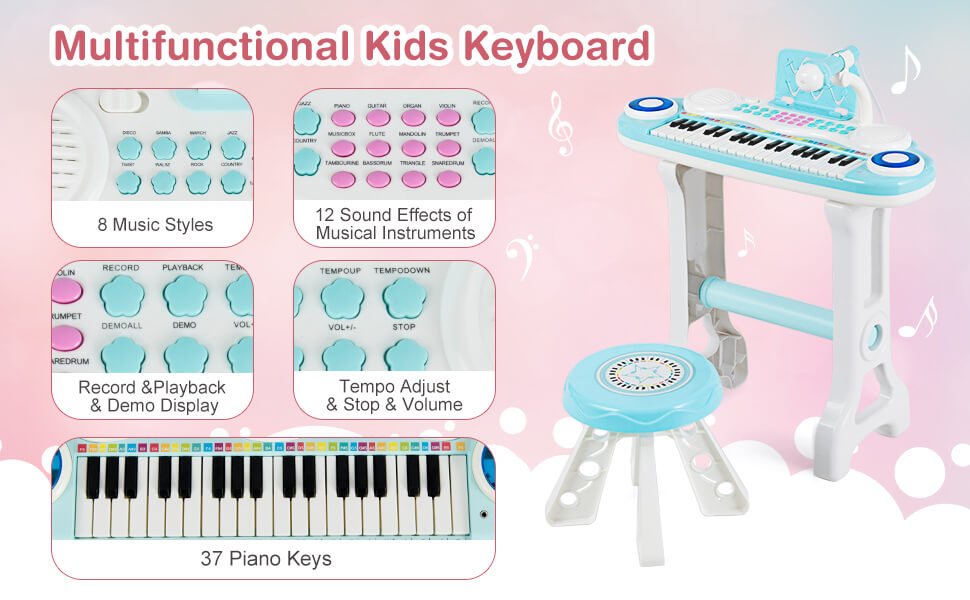37 jogos de música eletrônicos para crianças, piano musical, brinquedo,  teclado musical, sintético, instrumento musical, piano keybaord