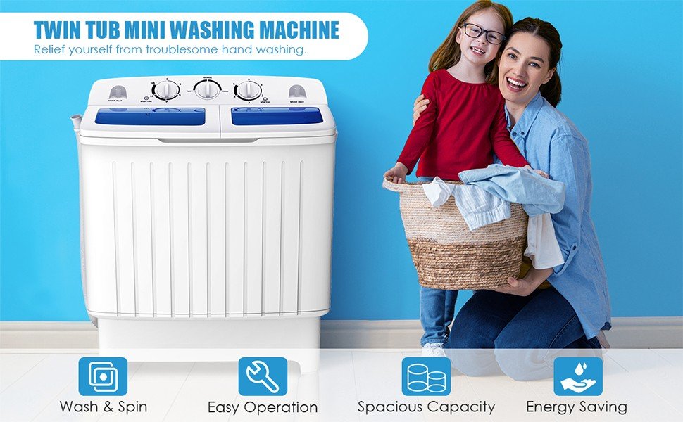 Costway EP22757 Portable Mini Washing Machine with Compact Twin Tub