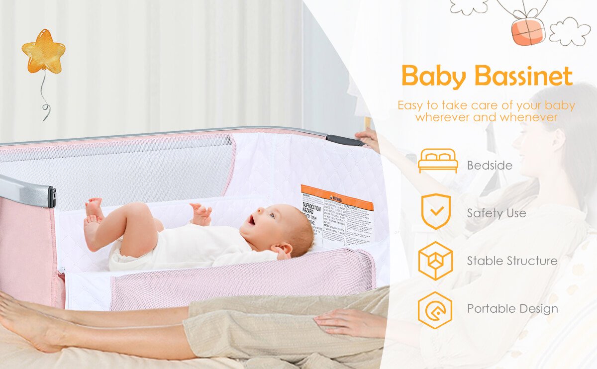 Gymax 3-in-1 Baby Bassinet Beside Sleeper Crib with 5-Level
