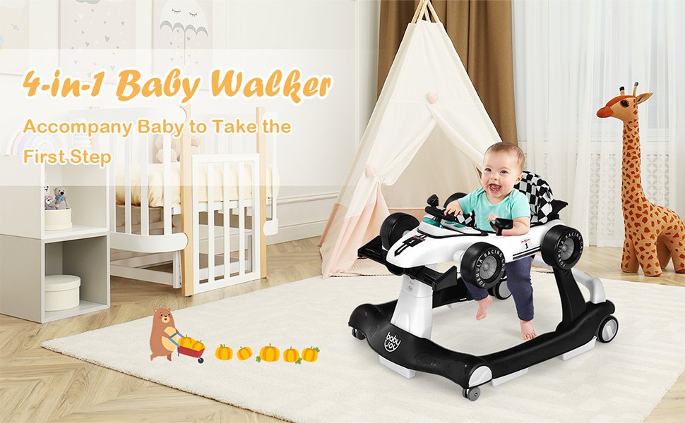 Baby Walker, 6-Gear Height Adjustable Foldable Baby Walkers and Activity  Center, Baby Walker with Wheels, Infant Toddler Walker with Music Disk,  Baby