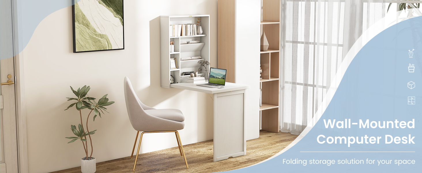 Wall-Mounted Fold-Out Convertible Floating Desk Space Saver
