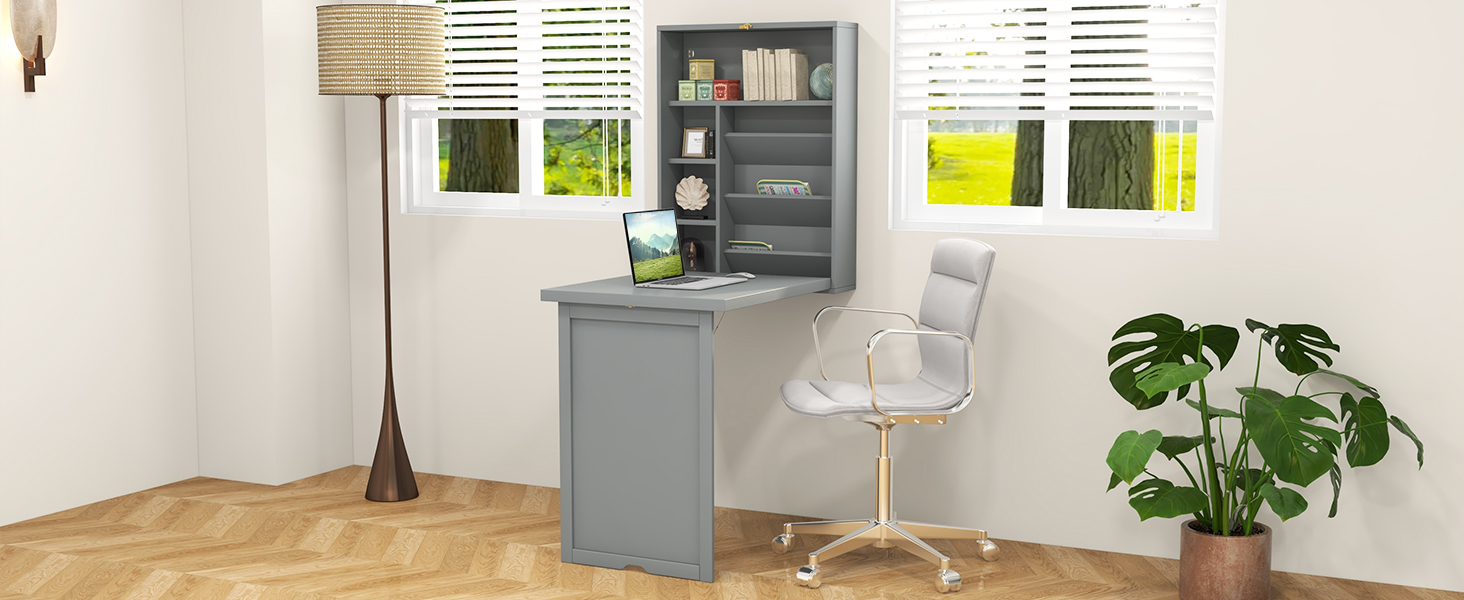 Wall-Mounted Fold-Out Convertible Floating Desk Space Saver