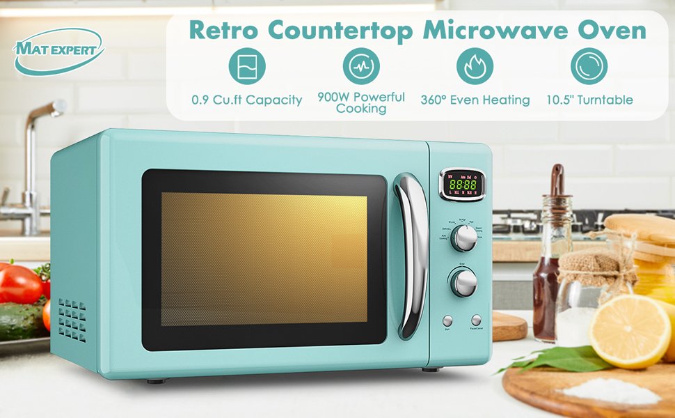 0.9 Cu.ft Retro Countertop Compact Microwave Oven - Costway