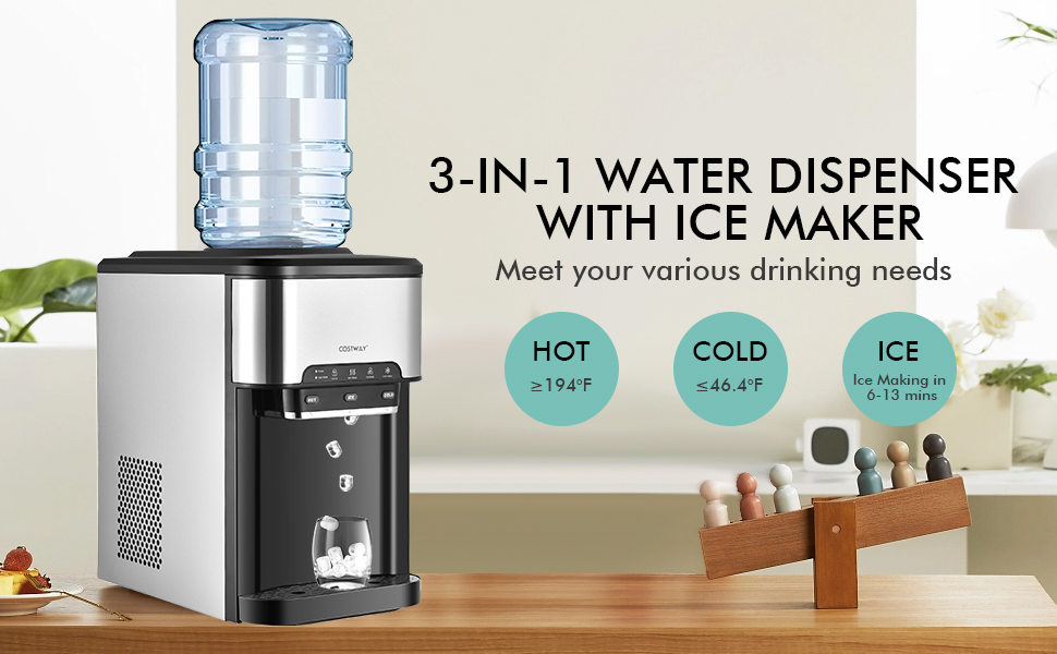 3-in-1 Water Cooler Dispenser with Built-in Ice Maker and 3 Temperature Setting