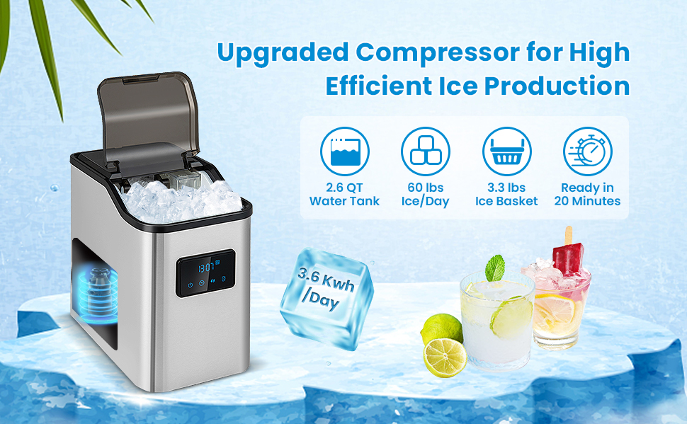 Nugget Ice Maker Countertop Ice Machine with Soft & Chewable Pellet Ice  Portable Self-Cleaning Compact Ice Machine, 44LBS/24H Whit Ice Scoop and  Ice