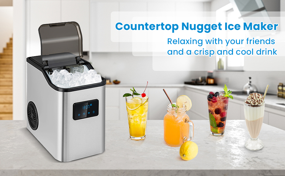 60LBS/24H Countertop Nugget Ice Maker Portable Pebble Ice Machine