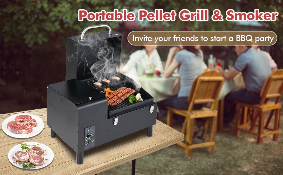 Costway Movable Pellet Grill and Smoker with Temperature Probe