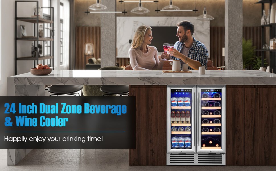 24 Inch Built In Dual Zone Wine and Beverage Cooler Under Counter Wine and Beer  Fridge Wine and Beverage Fridge Wine and Beverage Refrigerator Wine and Beer  Cooler
