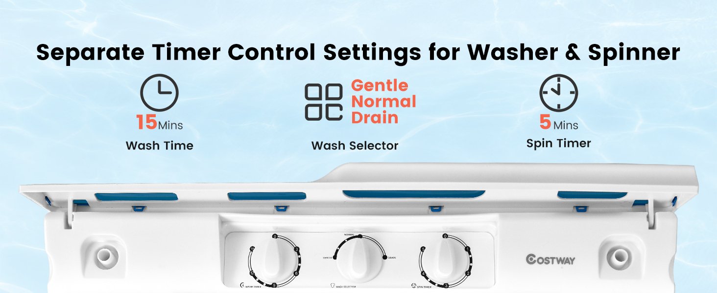 Costway 26lbs Portable Semi-automatic Twin Tub Washing Machine W/ Drain  Pump 