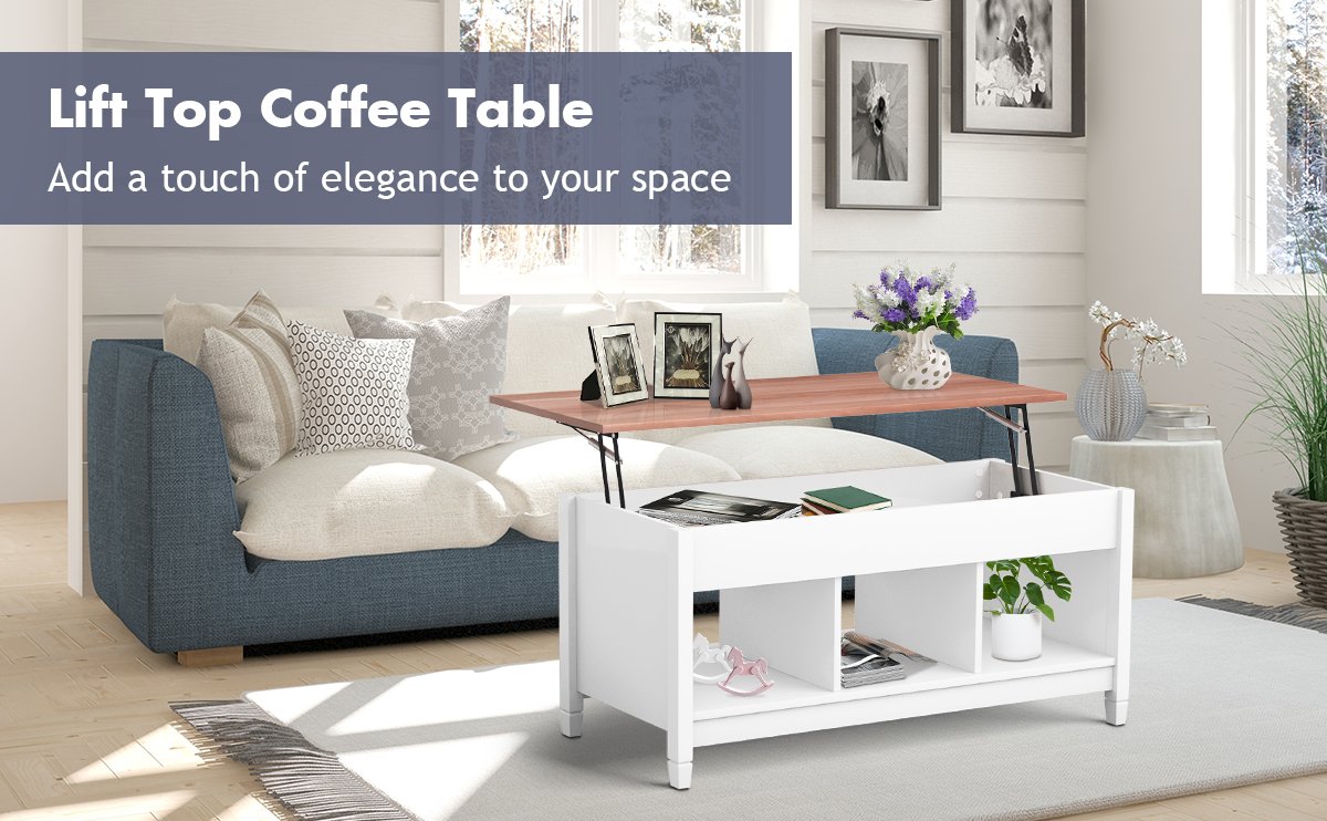 Lift Top Coffee Table with Hidden Storage Compartment - Costway