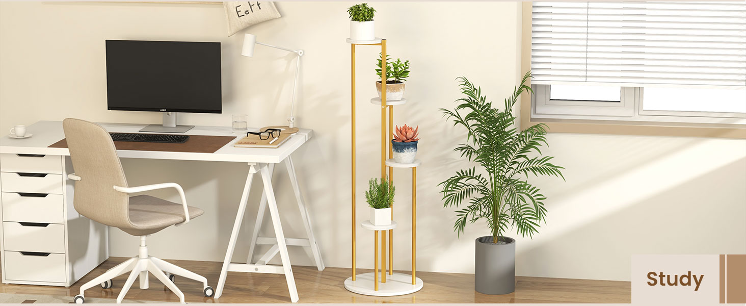 Indoor Metal Plant Stand Corner Plant Shelf for Potted Plant with Golden Metal Frame
