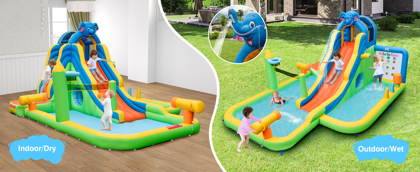 Inflatable Water Slide with Splash Pool and Climbing Wall for Oudoor Indoor without Blower