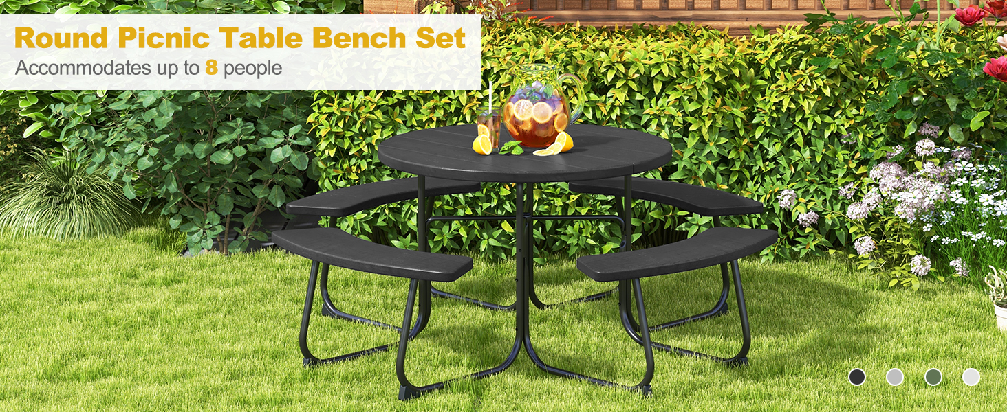 8-Person Outdoor Picnic Table and Bench Set with Umbrella Hole