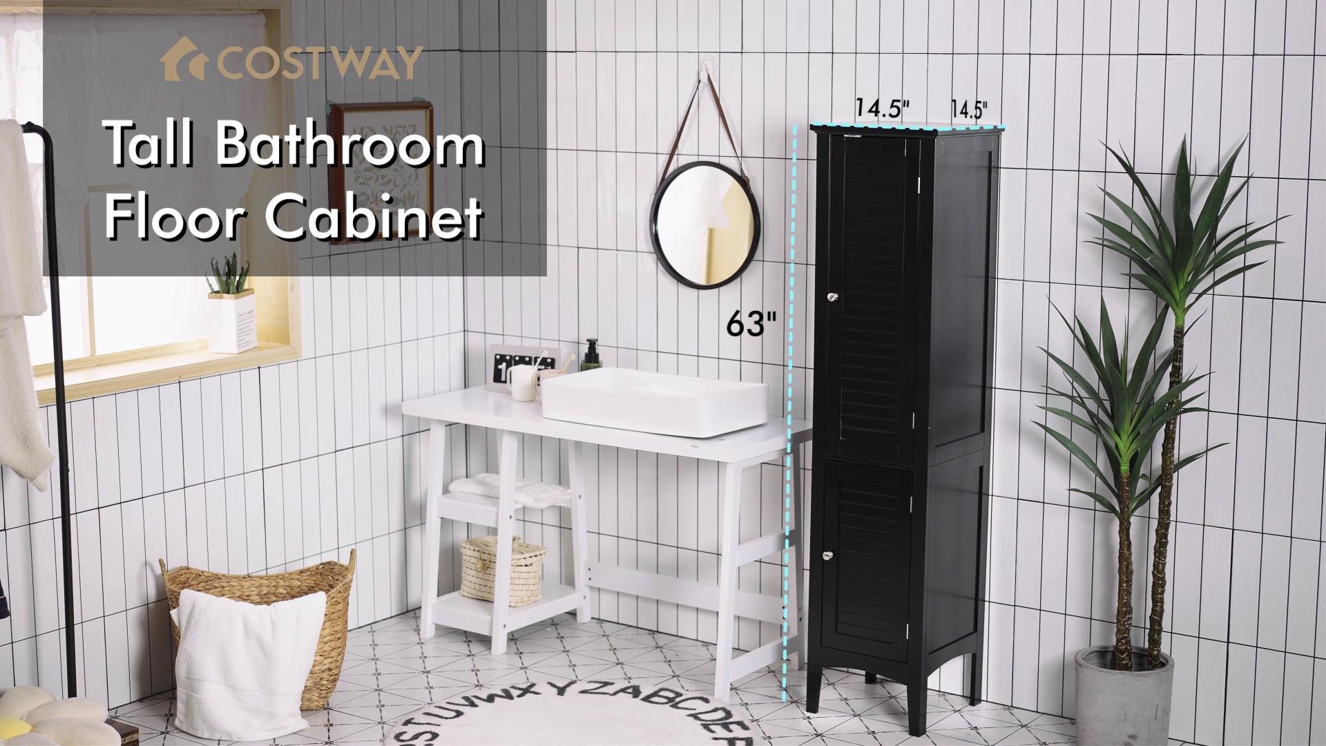 Livingandhome Freestanding Tall Bathroom Storage Cabinet W 350 x D 310 x H  1741 mm