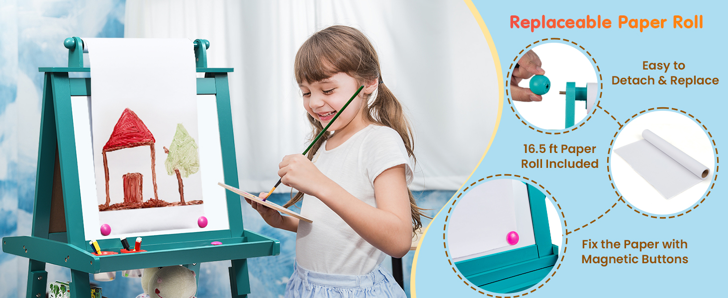Costway 3-In-1 Kids Art Easel with Stool Magnetic Dry-Erase Board with Book  Rack Green 